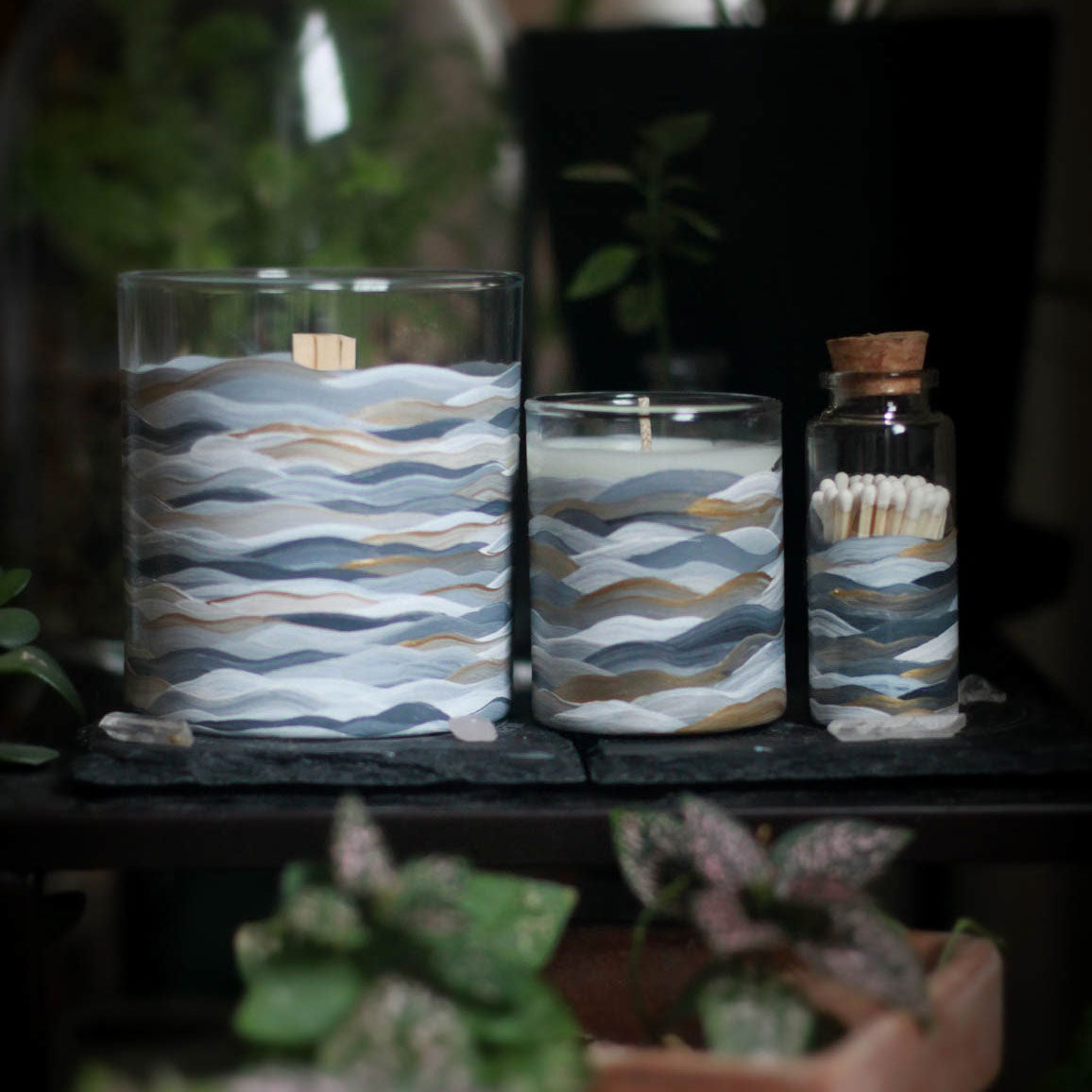 Gray & Gold Wave Candle Votive