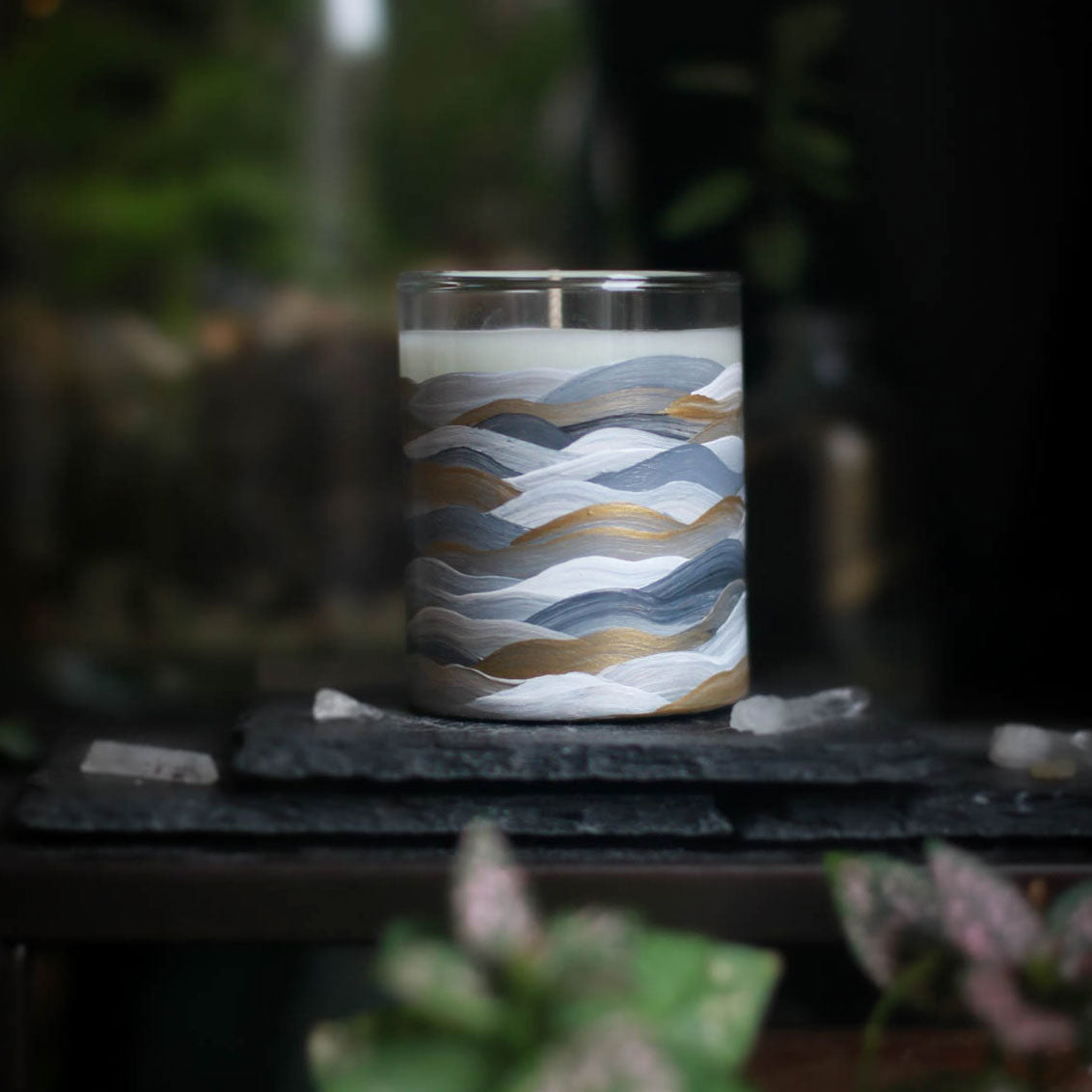 Gray & Gold Wave Candle Votive